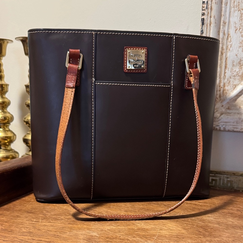 Dooney & Bourke Brown Leather Tote with Tan Straps - Picture 13 of 16